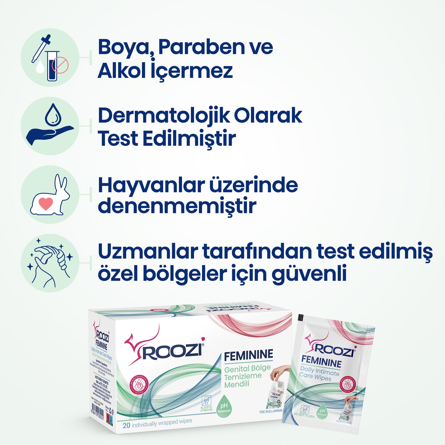 FEMININE Kadın Dış Genital Bölge İntim Mendilleri – Aloe Vera Kokulu – 20li Ayrı Paketlenmiş Mendil