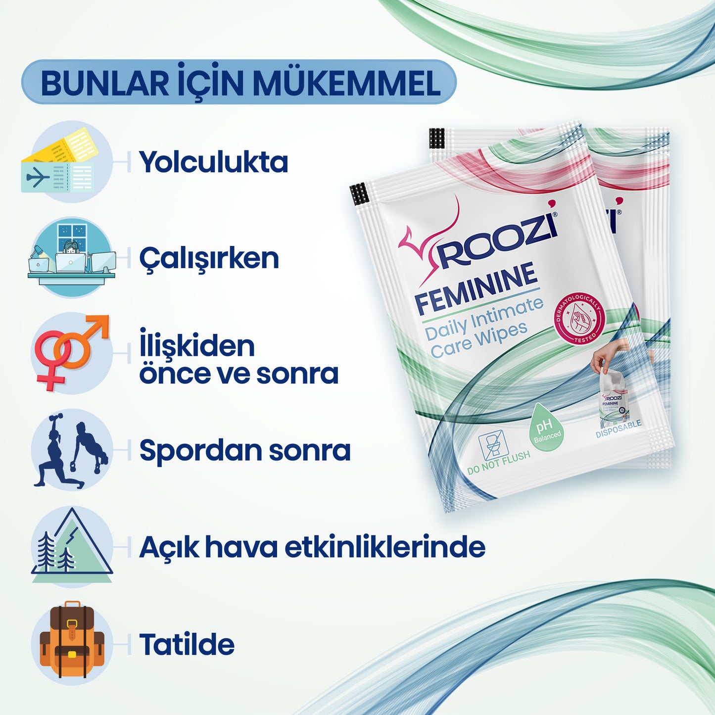 FEMININE Kadın Dış Genital Bölge İntim Mendilleri – Aloe Vera Kokulu – 20li Ayrı Paketlenmiş Mendil