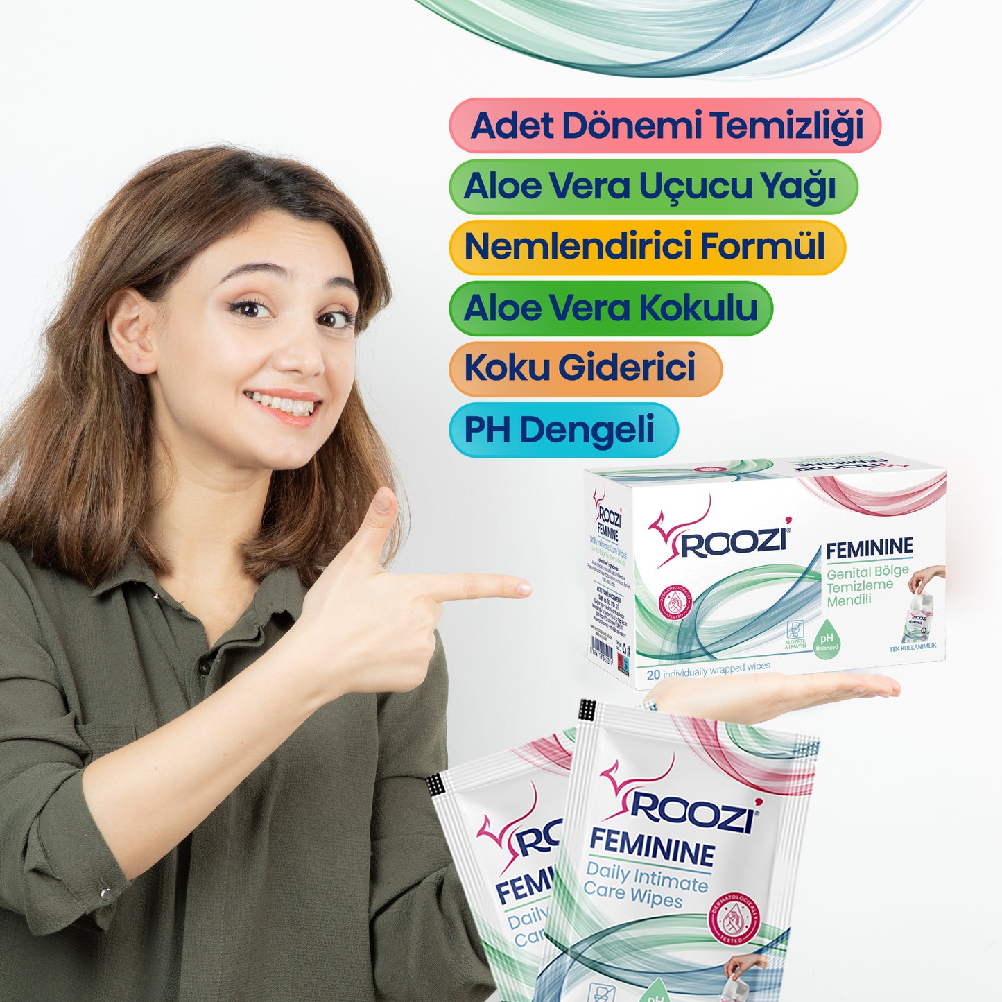FEMININE Kadın Dış Genital Bölge İntim Mendilleri – Aloe Vera Kokulu – 20li Ayrı Paketlenmiş Mendil