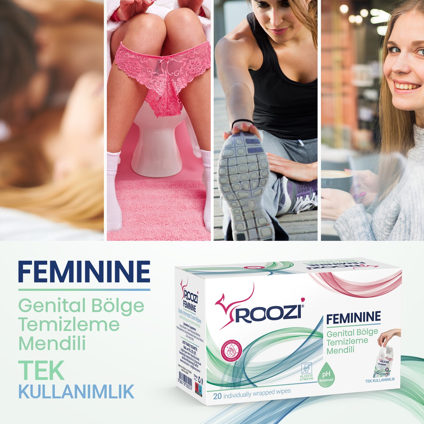 FEMININE Kadın Dış Genital Bölge İntim Mendilleri – Aloe Vera Kokulu – 20li Ayrı Paketlenmiş Mendil