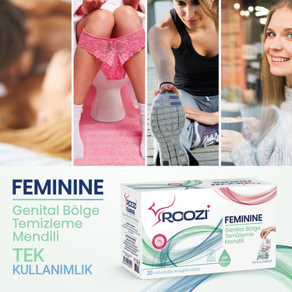 FEMININE Kadın Dış Genital Bölge İntim Mendilleri – Aloe Vera Kokulu – 20li Ayrı Paketlenmiş Mendil