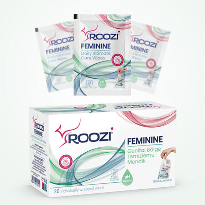 FEMININE Kadın Dış Genital Bölge İntim Mendilleri – Aloe Vera Kokulu – 20li Ayrı Paketlenmiş Mendil